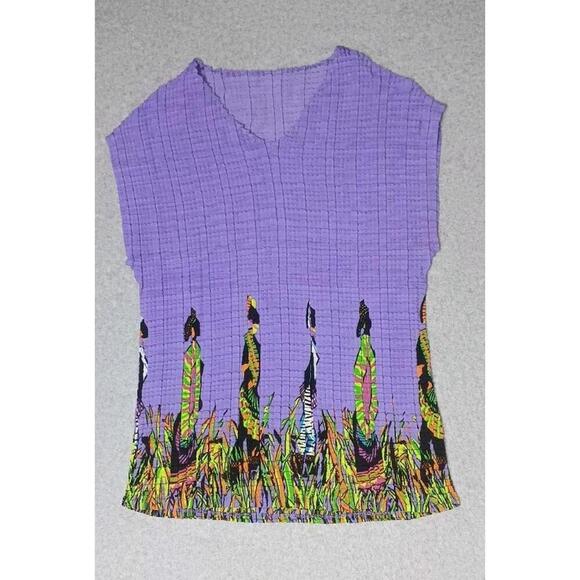 Shoreline Tops - Shoreline Bohemian Women Crepe Texture Womens Size Medium Purple Sleeveless
